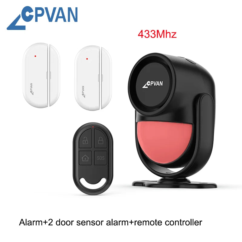 Détecteur de Mouvement Infrarouge PIR CPVAN avec Sirène 125 dB – Alarme Maison, Garage, Abri & Camping-car avec Télécommande et Capteur de Porte