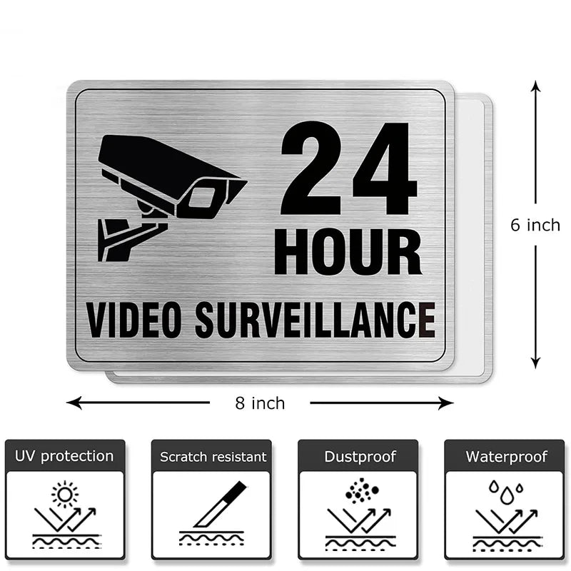 Panneau “Vidéosurveillance 24h – Propriété Privée – Accès Interdit” en Aluminium – Plaque de Sécurité Moderne pour Intérieur et Extérieur