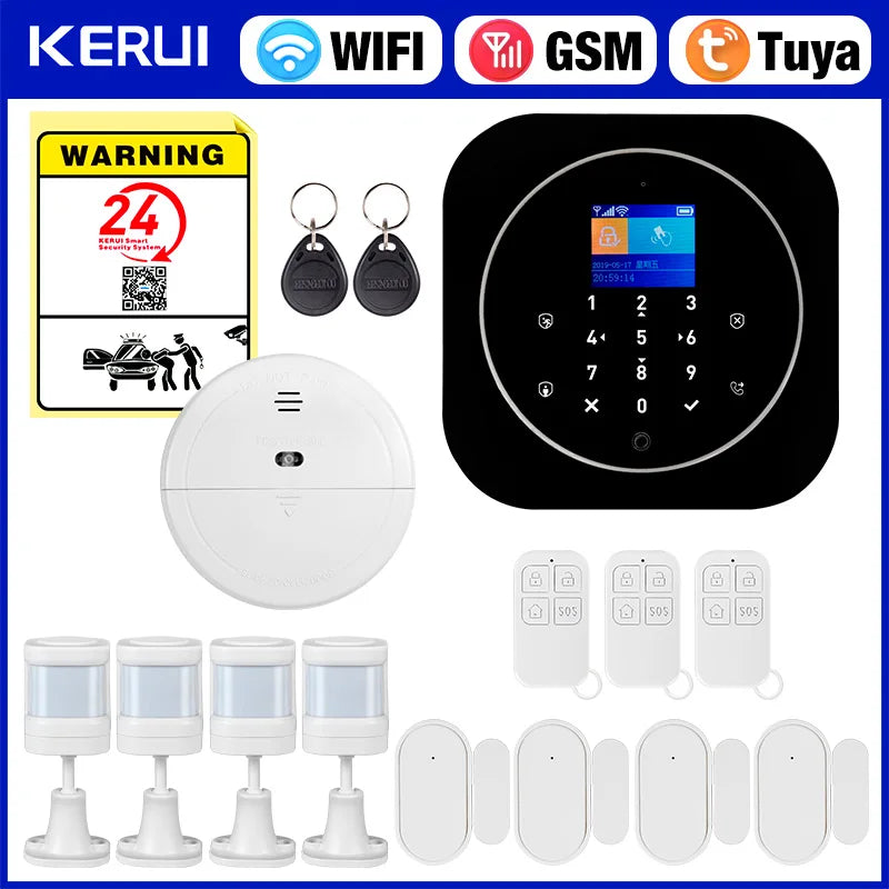 KERUI G12 – Sistema de alarma Maison Sans Fil WiFi &amp; GSM con aplicación Tuya, color de pantalla, detectores de puertas y movimiento
