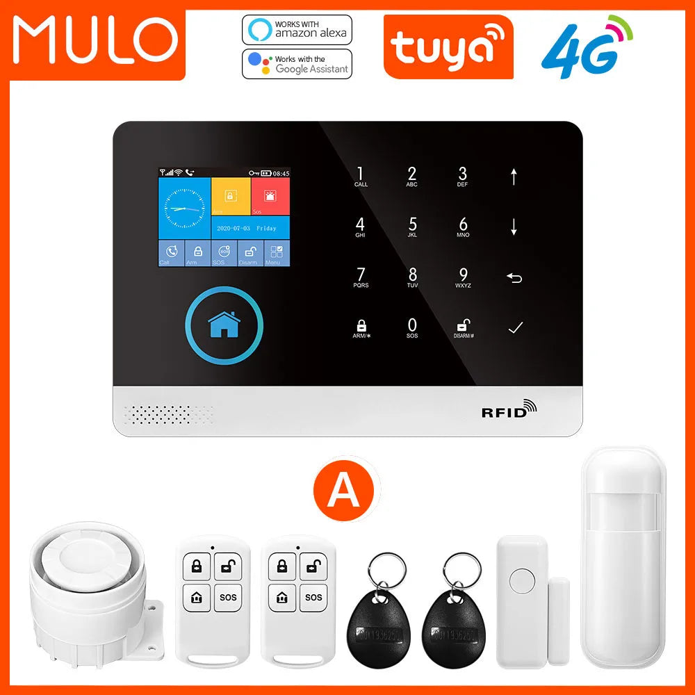 MULO PG-103-4G – Hausalarmsystem mit 4G-WiFi und GSM, kabelloser Sicherheit, Tuya, Alexa und Google Assistant