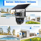 Caméra de Surveillance Solaire 4G V380 Pro 4K 8MP Double Objectif – PTZ, Détection Humaine PIR, Vision Nocturne Couleur, Batterie 8000 mAh, IP66