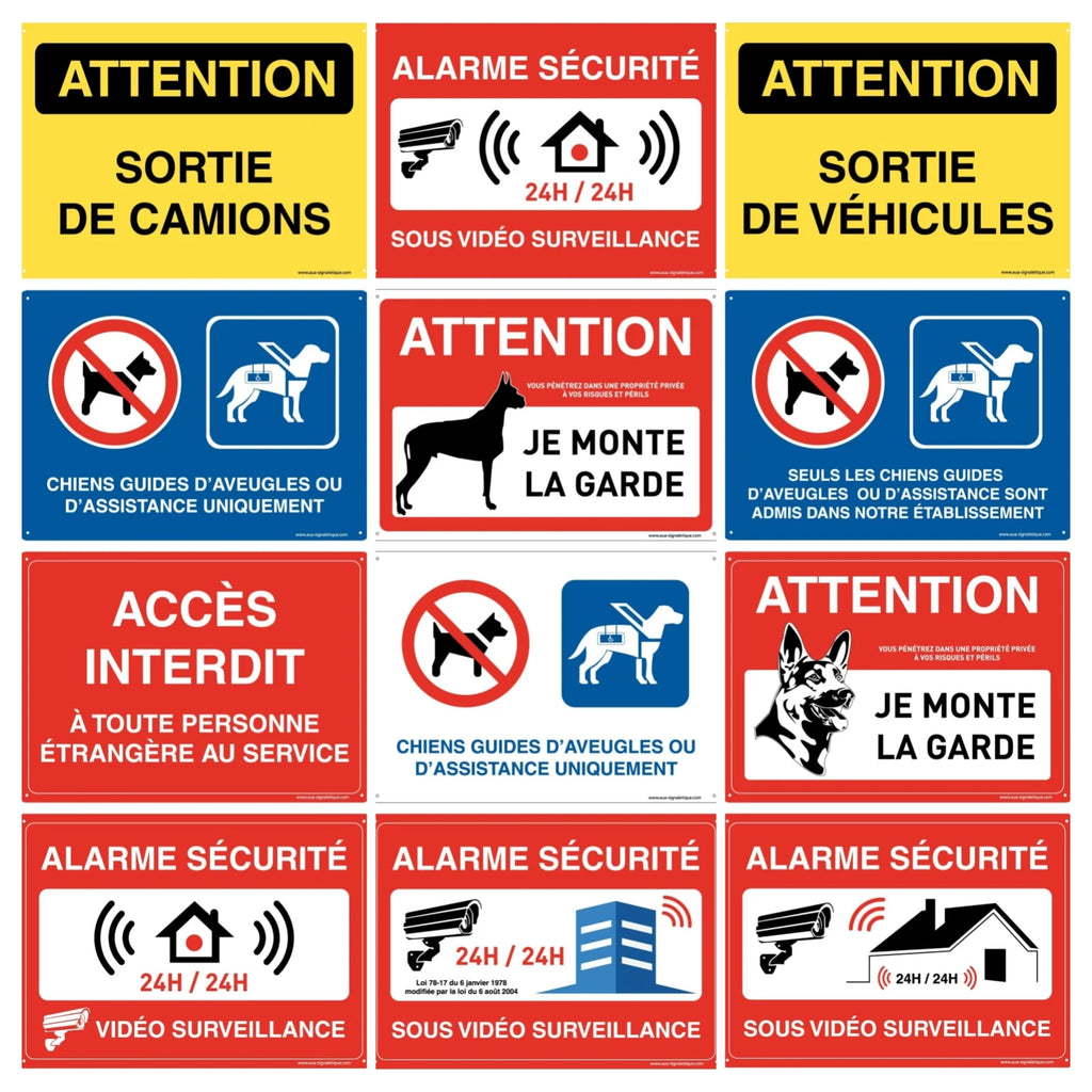 Panneau de Signalisation Sécurité en Aluminium – Alarme Vidéo, Accès Interdit, Propriété Privée, Attention Véhicules et Chien de Garde