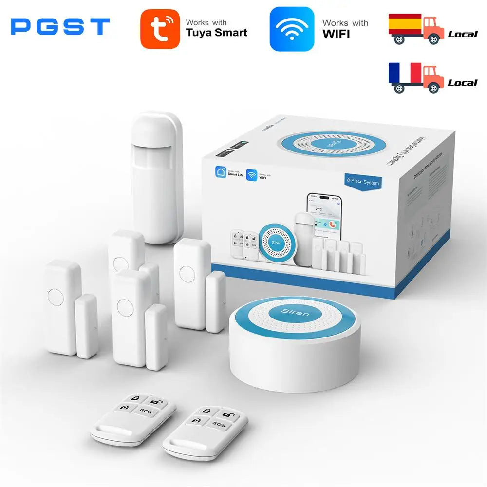 PGST 519W – Sistema de alarma Maison Connecté WiFi Tuya, Alarma Sans Fil DIY con Capteurs Porte/Fenêtre y Control Smart Life y Alexa