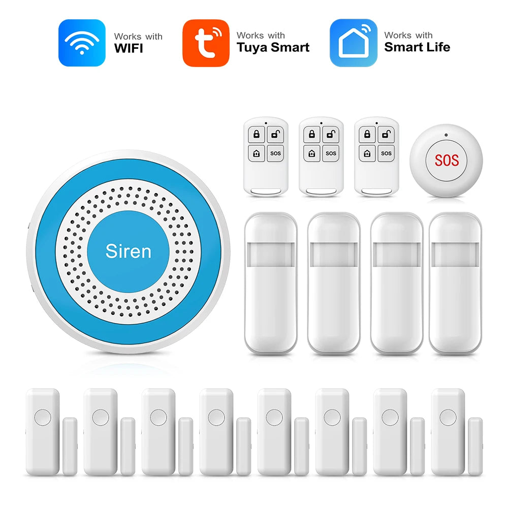 PGST A519W – WiFi-Tuya-kompatibles Alexa-Alarmsystem für den Heimgebrauch, Sans Fil-Sicherheitskit mit Bewegungsmelder und Tür-/Fensterschutz