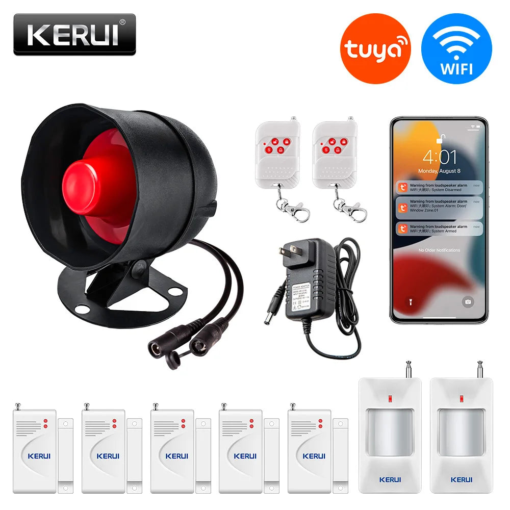 KERUI DLB – Sistema de alarma de casa WiFi Tuya con Sirène Puissante 110 dB, kit sin filtro con detector de movimiento y capturador de puerta/ventana 