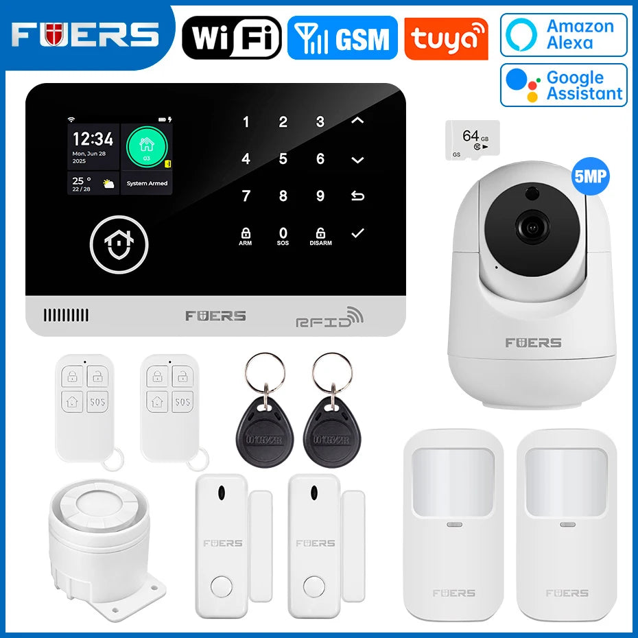 FUERS G03 Heimalarmsystem WiFi + GSM – Anti-Ventil-Zentrale mit farbigem Bildschirm, Sensoren und Steuerung über Tuya Smart, kompatibel mit Alexa