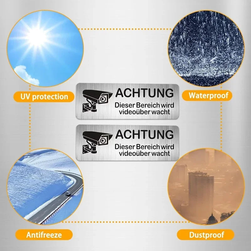 Lot de 1 à 4 Panneaux Aluminium “Zone Sous Vidéosurveillance” – Plaques Autocollantes de Sécurité 85x30 mm