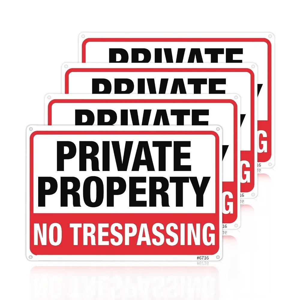 Lot de 4 Panneaux “Propriété Privée – No Trespassing” en Aluminium – Plaques de Sécurité Antirouille pour Intérieur et Extérieur