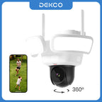 Caméra de Surveillance Extérieure DEKCO 3K UHD avec Projecteur – Vue 360°, Vision Nocturne Couleur, Détection PIR et Audio Bidirectionnel