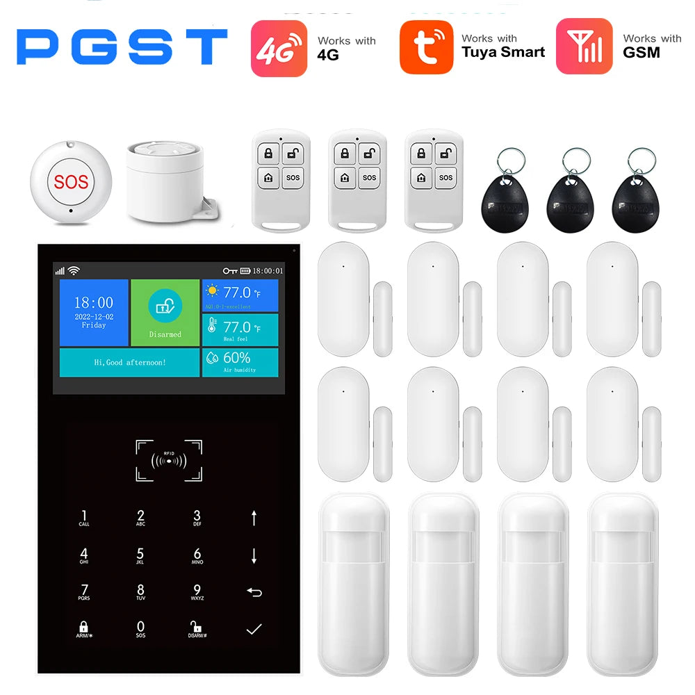 Sistema de alarma para casa 4G PGST Tuya – Kit de seguridad conectado GSM con capteurs porte/fenêtre para casa, apartamento y oficina