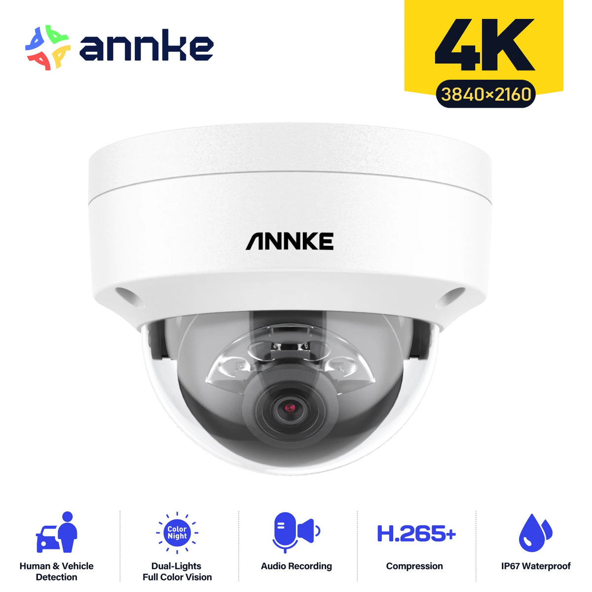 Caméra de Surveillance ANNKE C800 4K PoE 8MP – Caméra Extérieure IK10 Antivandale avec Double Éclairage Intelligent et Micro Intégré