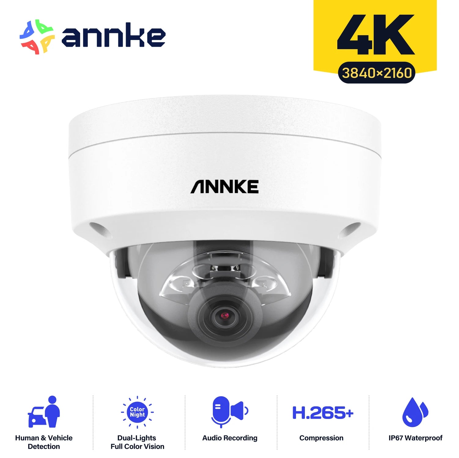 Caméra de Surveillance ANNKE C800 4K PoE 8MP – Caméra Extérieure IK10 Antivandale avec Double Éclairage Intelligent et Micro Intégré