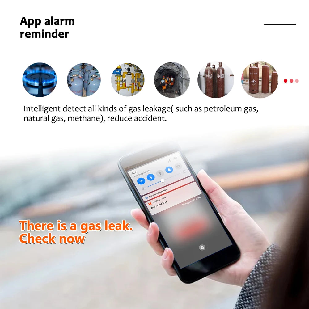 Detecteur de Fuite de Gaz WiFi Connecté Tuya avec Écran et Alarme Vocale – Alarme Gaz Intelligente pour Cuisine, Maison, Camping-Car et RV