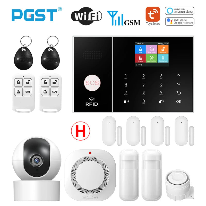 Sistema de alarma Maison Connecté PGST WiFi + GSM con captadores de puerta y movimiento – Central inteligente compatible con Tuya, Alexa y aplicaciones móviles