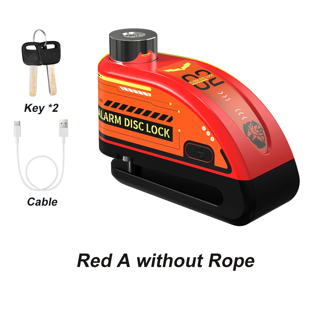 Wiederaufladbarer Anti-Volumen-Alarm für Motorräder und Fahrräder – Blockiert 110 dB mit Sicherheitskabel und USB-C-Aufladung 