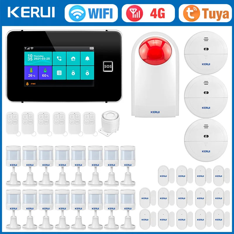 KERUI G64B – Sistema de alarma Maison Sans Fil 4G y WiFi con pantalla táctil de 4,3”, aplicación Tuya y kit de seguridad completo 