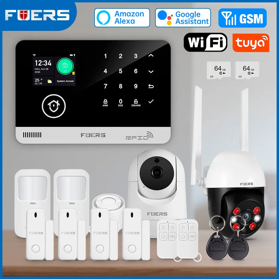FUERS G03 Heimalarmsystem WiFi + GSM – Anti-Ventil-Zentrale mit farbigem Bildschirm, Sensoren und Steuerung über Tuya Smart, kompatibel mit Alexa