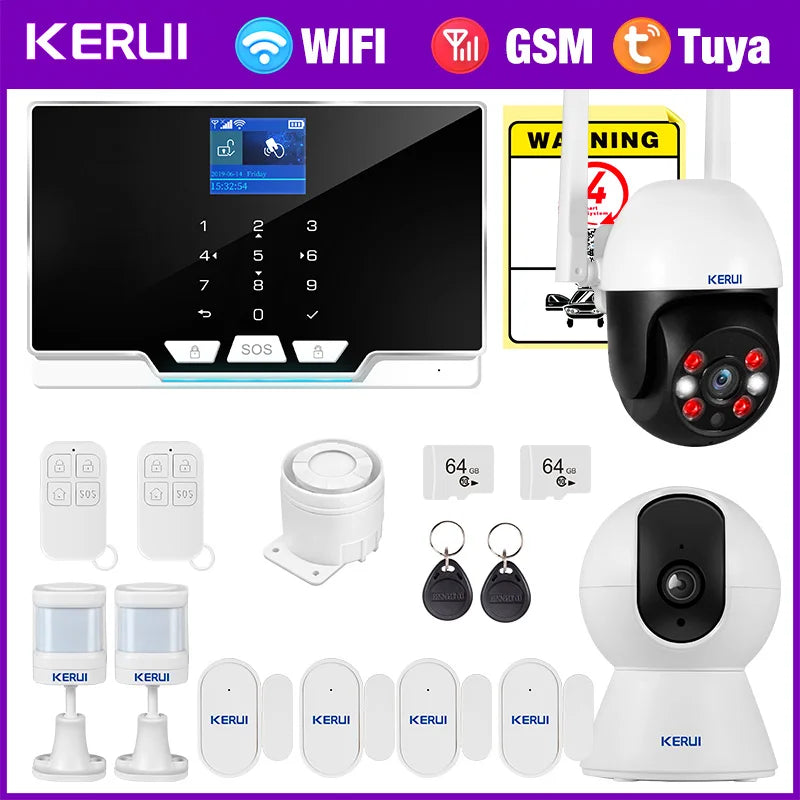 KERUI G20 – Hausalarmsystem mit WiFi- und GSM-Verbindung, kabelloser Sicherheit mit farbigem Bildschirm, Tür-/Fensterschutz und Bewegungsmelder