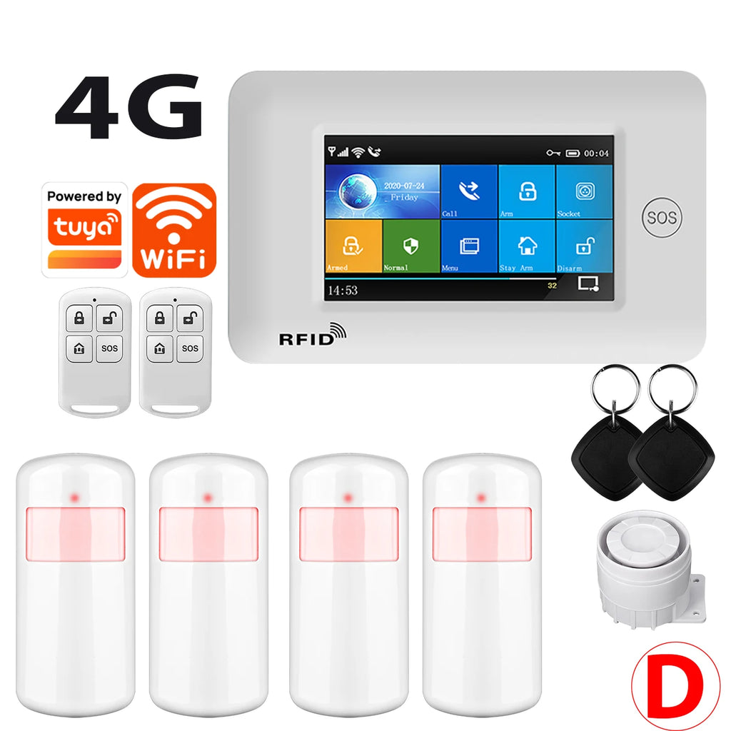SMARSECUR TY-106 – Sistema de Alarma Casa Conectado WiFi &amp; GSM 2G/4G, Pantalla Táctil 4,3", RFID, Compatible con Tuya, Alexa y Google Assistant 