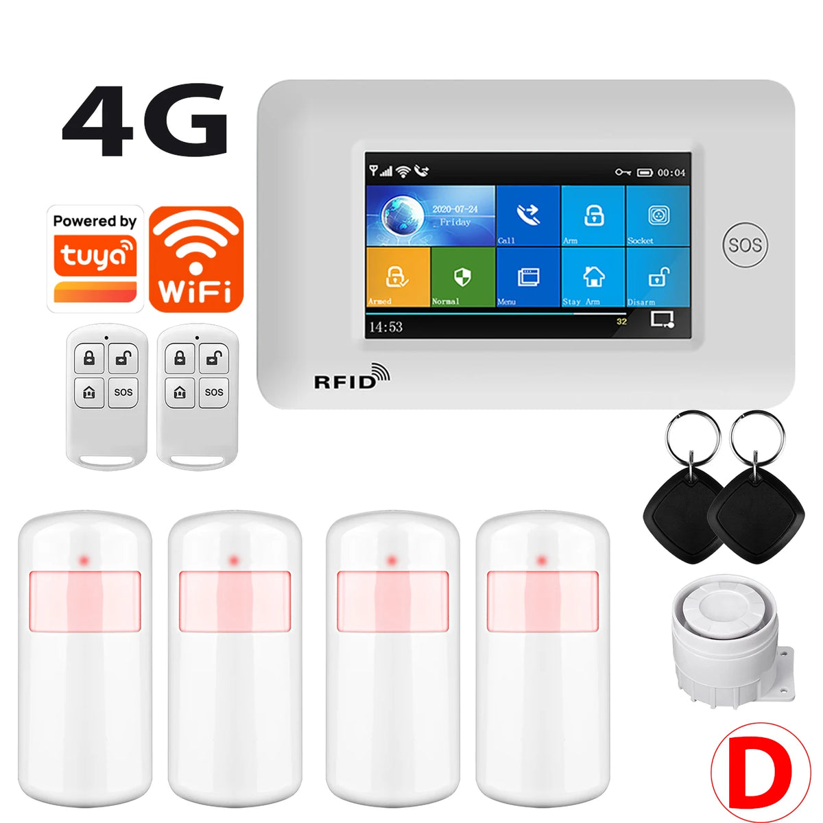 SMARSECUR TY-106 – Sistema de Alarma Casa Conectado WiFi &amp; GSM 2G/4G, Pantalla Táctil 4,3", RFID, Compatible con Tuya, Alexa y Google Assistant 