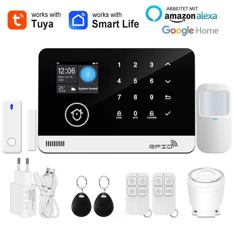 Earykong ER-G03 - Sistema de alarma Maison Connecté Tuya WiFi &amp; GSM, Clavier Tactile, RFID, Écran Couleur, Seguridad Sans Fil Anti-Intrusion