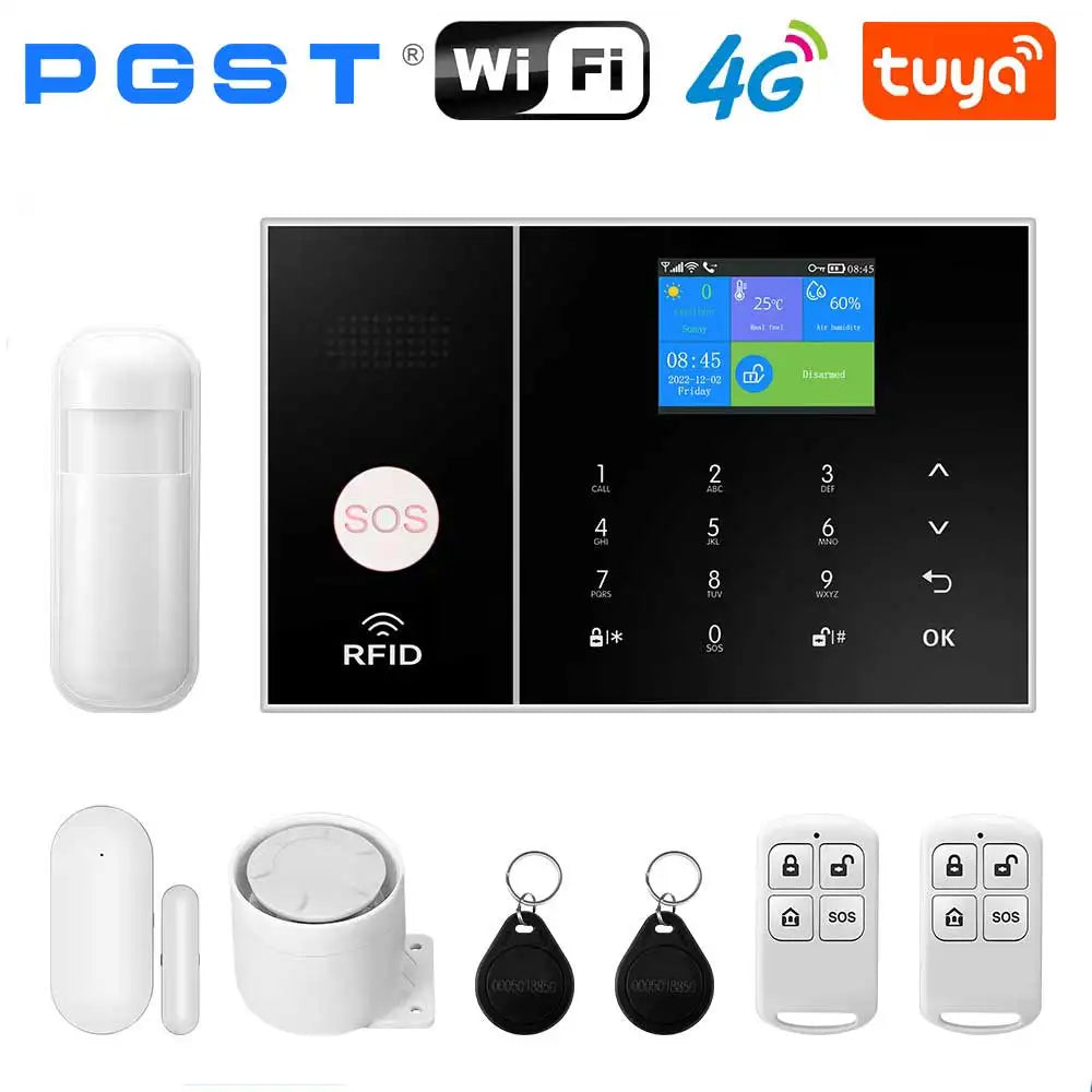 PGST 108-4G - Sistema de alarma Maison Connecté WiFi 4G Tuya Smart Life, 433 MHz, Écran y Clavier, Compatible con Alexa y Google