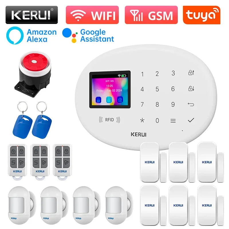KERUI W202 – Sistema de alarma Maison Connecté Tuya WiFi &amp; GSM 433 MHz, Kit Seguridad Sans Fil con detector de movimiento, Capteurs Porte/Fenêtre et Sirène 