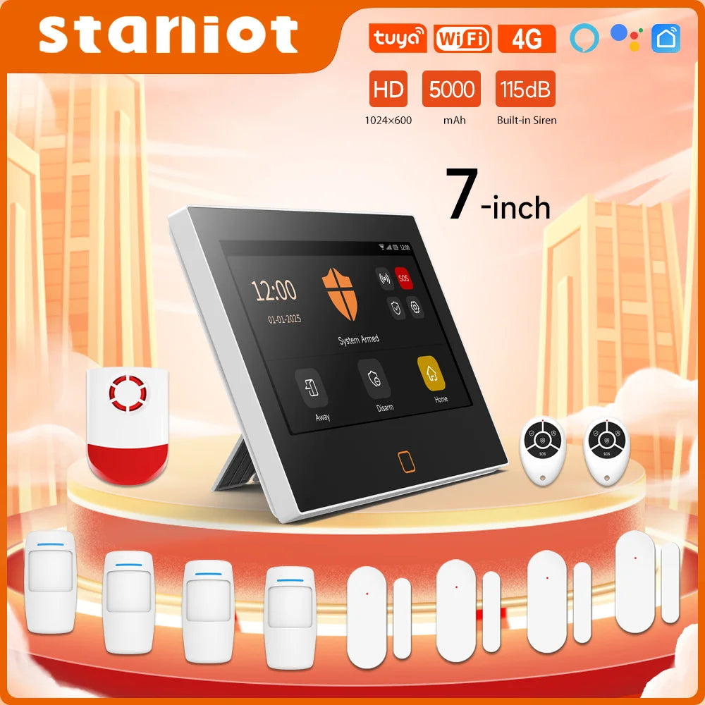 Système d’Alarme Maison Staniot 7” WiFi 4G Tuya – Kit de Sécurité Connecté avec Sirène 115 dB et Batterie 5000 mAh