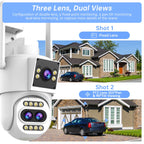 Caméra de Surveillance JOOAN 5K / 4K WiFi PTZ à Trois Objectifs – Caméra Extérieure Double Écran avec Zoom Optique 10X, Suivi Automatique et Audio Bidirectionnel