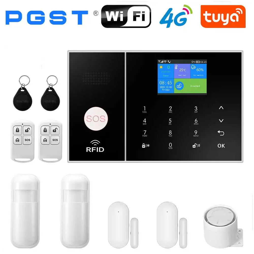PGST 108-4G - Sistema de alarma Maison Connecté WiFi 4G Tuya Smart Life, 433 MHz, Écran y Clavier, Compatible con Alexa y Google