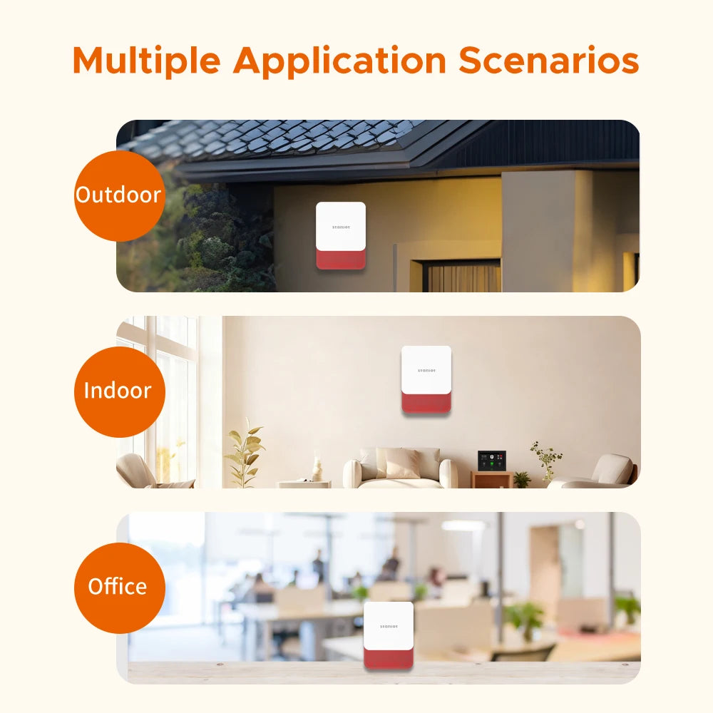 Sirène d'Alarme Intérieure Staniot 115 dB Sans Fil 433 MHz – Sirène Stroboscopique Anti-Intrusion avec Batterie Intégrée 