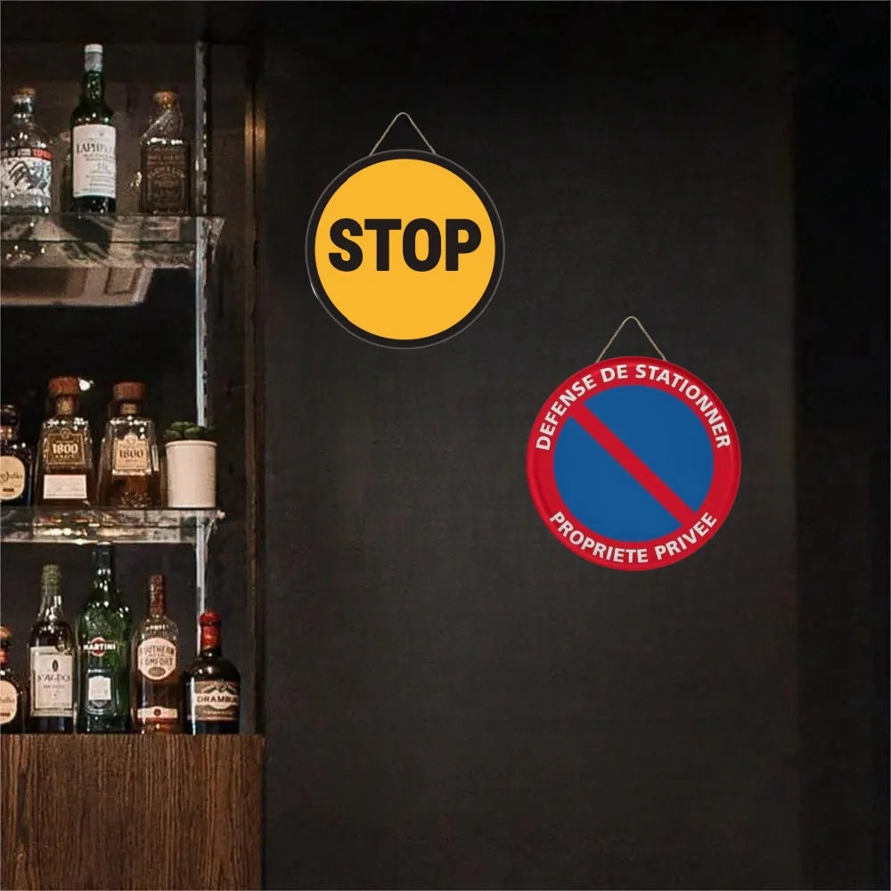 Panneau Rond en Bois “Propriété Privée – Accès Interdit – Vidéosurveillance” – Décoration Murale Sécurité pour Cour, Jardin et Allée