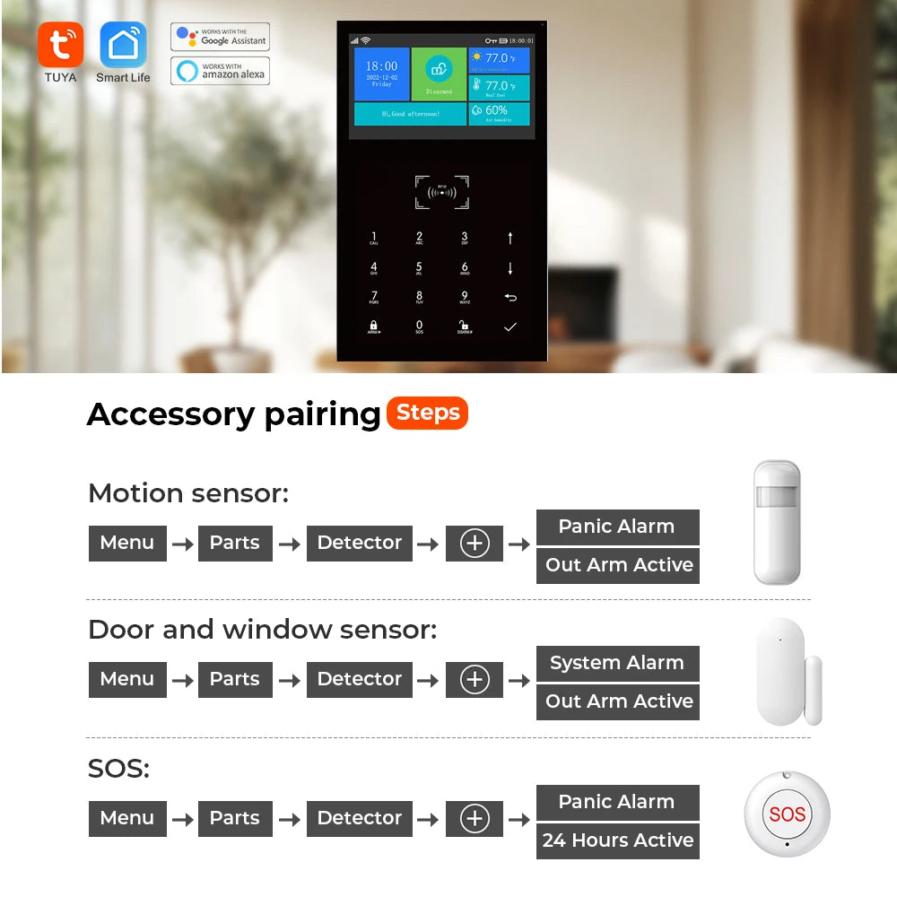 PGST 109-4G – Sistema de alarma Maison Connecté Tuya WiFi y 4G, Seguridad sin filtro con aplicación Smart Life, Capteurs de Porte et Sirène