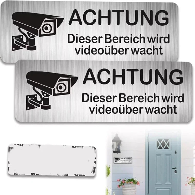 Lot de 1 à 4 Panneaux Aluminium “Zone Sous Vidéosurveillance” – Plaques Autocollantes de Sécurité 85x30 mm