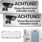 Lot de 1 à 4 Panneaux Aluminium “Zone Sous Vidéosurveillance” – Plaques Autocollantes de Sécurité 85x30 mm