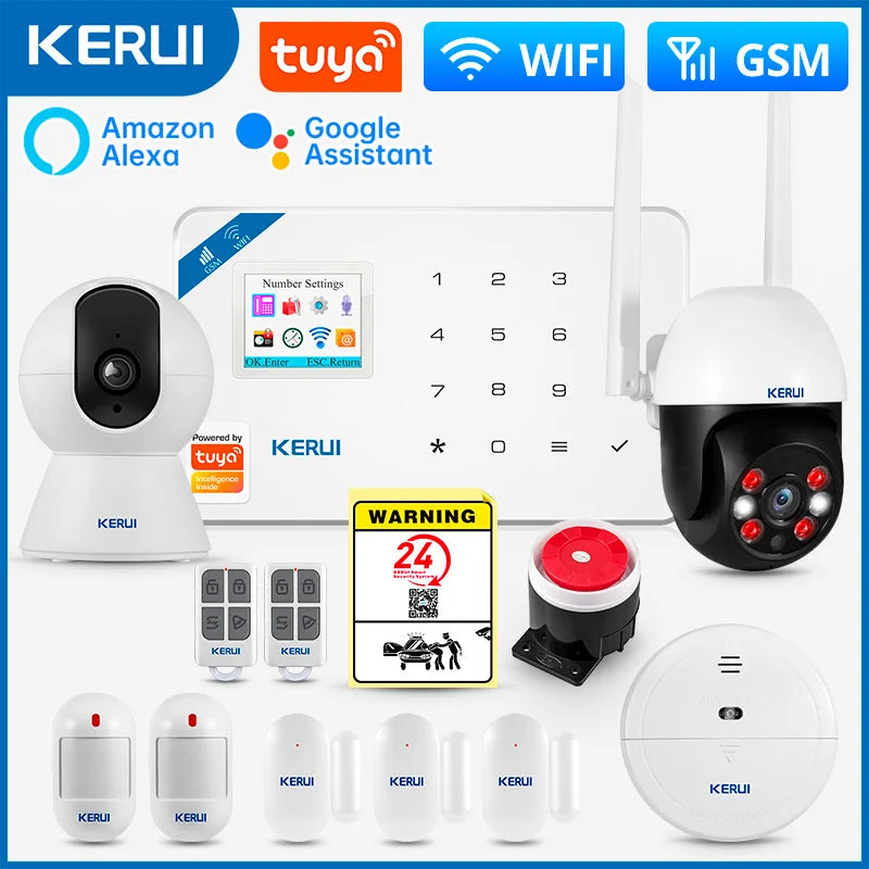 KERUI W181 – Système d’Alarme Maison Connecté WiFi & GSM Tuya avec Détecteur de Mouvement, Capteur de Porte et Compatibilité Caméra IP