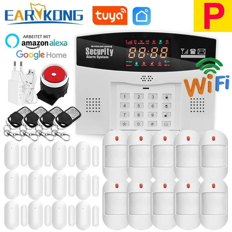 Earykong ER-TW99C – Hausalarmsystem mit WiFi- und GSM-Verbindung, Farbbildschirm, integrierter Sirene, Sonnenfunktion und Sans-Fil-Detektoren