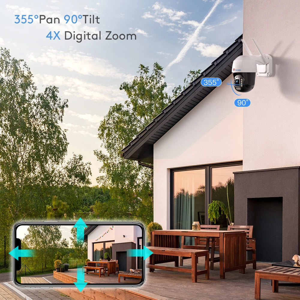 Caméra de Surveillance Extérieure Ctronics 4K 8MP WiFi 5G – Vision Nocturne Couleur, Rotation 360°, Suivi Automatique et Audio Bidirectionnel