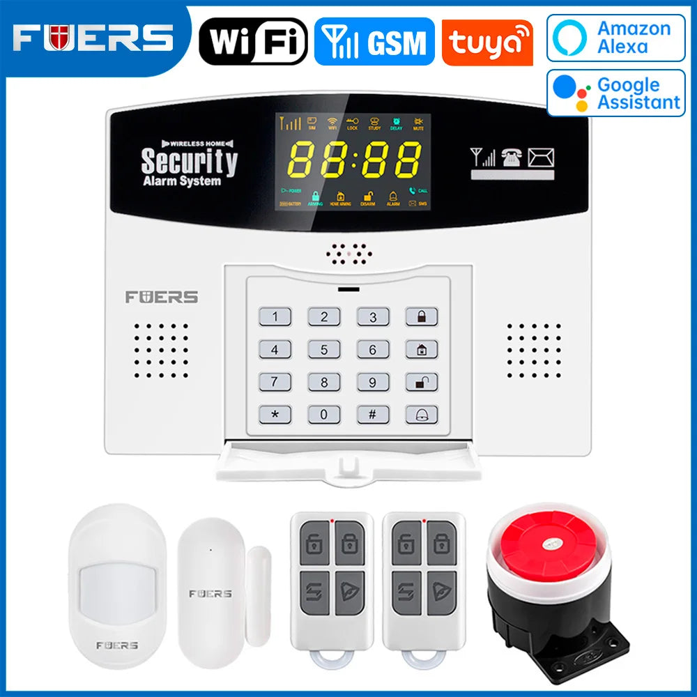 FUERS W210 – Système d’Alarme Maison Connecté Tuya WiFi & GSM avec Écran LCD Couleur, Kit Sécurité Sans Fil et Caméra IP 3MP