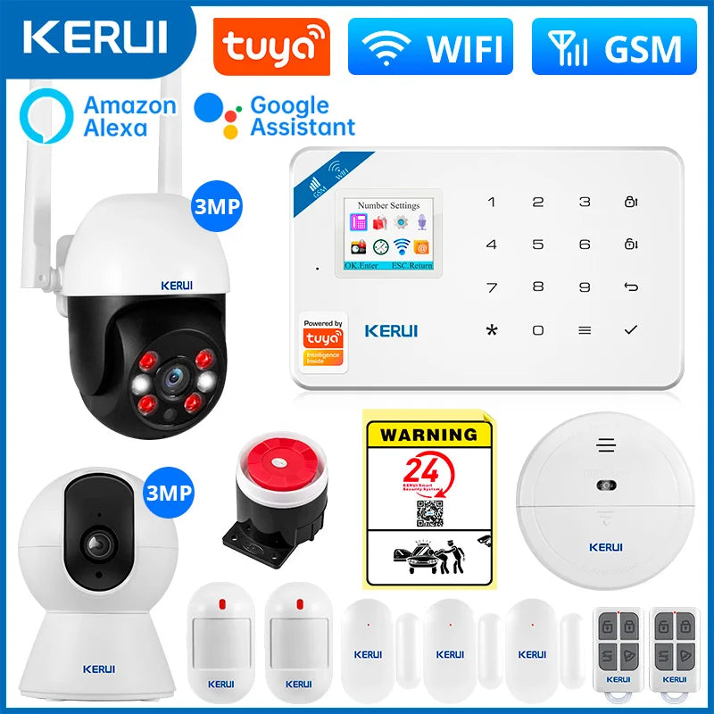 KERUI W181 – Système d’Alarme Maison Connecté WiFi & GSM Tuya avec Détecteur de Mouvement, Capteur de Porte et Compatibilité Caméra IP