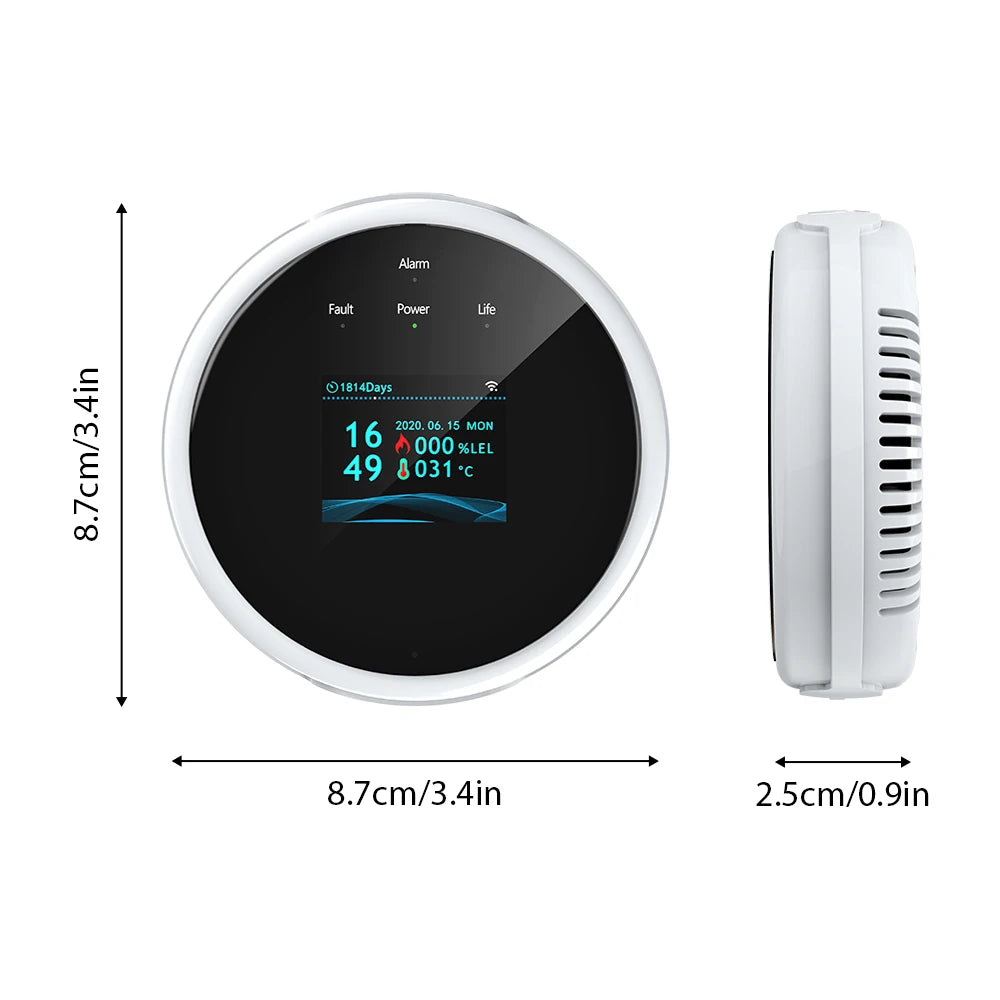 Detecteur de Fuite de Gaz WiFi Connecté Tuya avec Écran et Alarme Vocale – Alarme Gaz Intelligente pour Cuisine, Maison, Camping-Car et RV