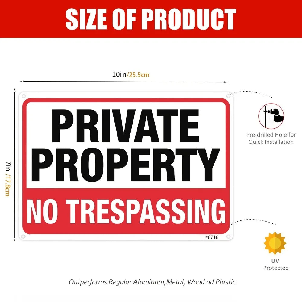 Lot de 4 Panneaux “Propriété Privée – No Trespassing” en Aluminium – Plaques de Sécurité Antirouille pour Intérieur et Extérieur