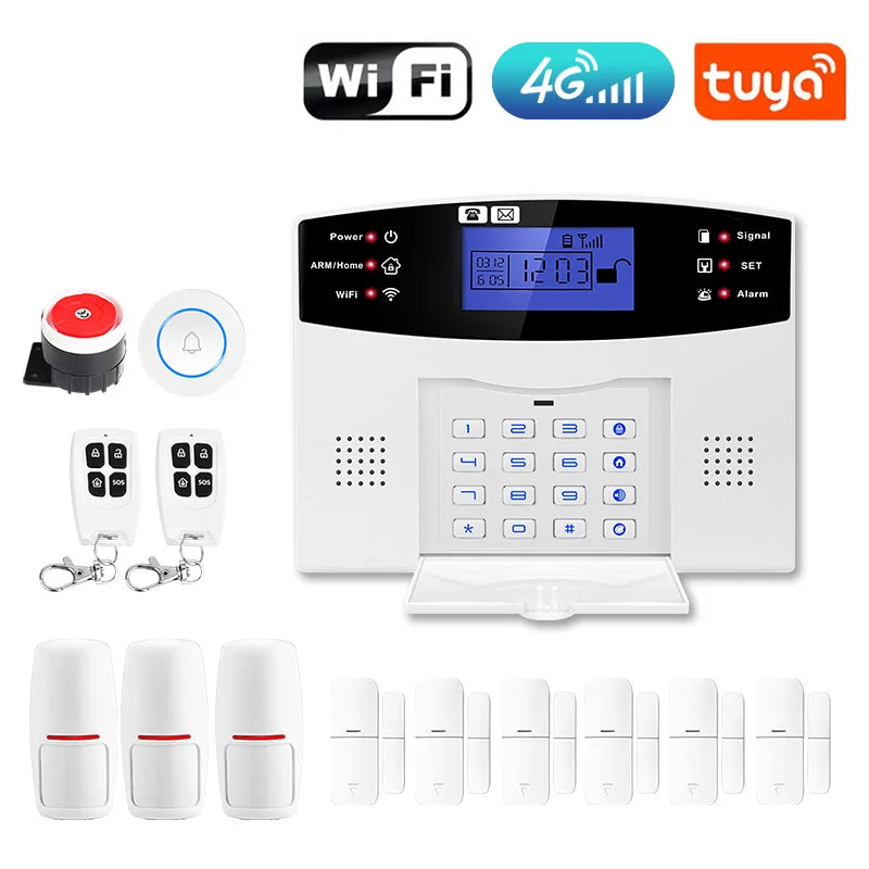 DYGSM – Système d’Alarme Maison Connecté 4G + WiFi Tuya, Sécurité Sans Fil avec Sirène 120 dB et Contrôle via Application Smart Life