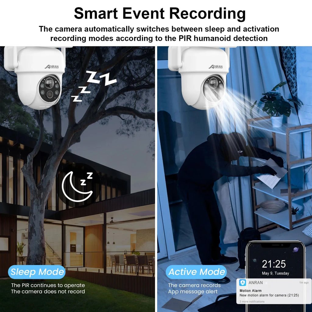 Caméra de Surveillance Solaire ANRAN 3MP / 5MP Extérieure WiFi 2,4 GHz – PTZ, Détection Humaine PIR, Vision Nocturne Couleur, Audio Bidirectionnel IP66