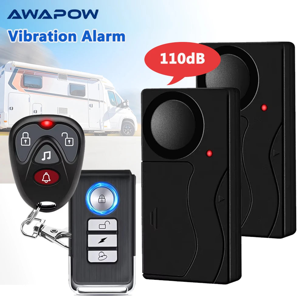 Awapow Alarme Antivol à Vibration 110 dB avec Télécommande – Protección Sans Fil pour Voiture, Camping-Car, Moto et Vélo