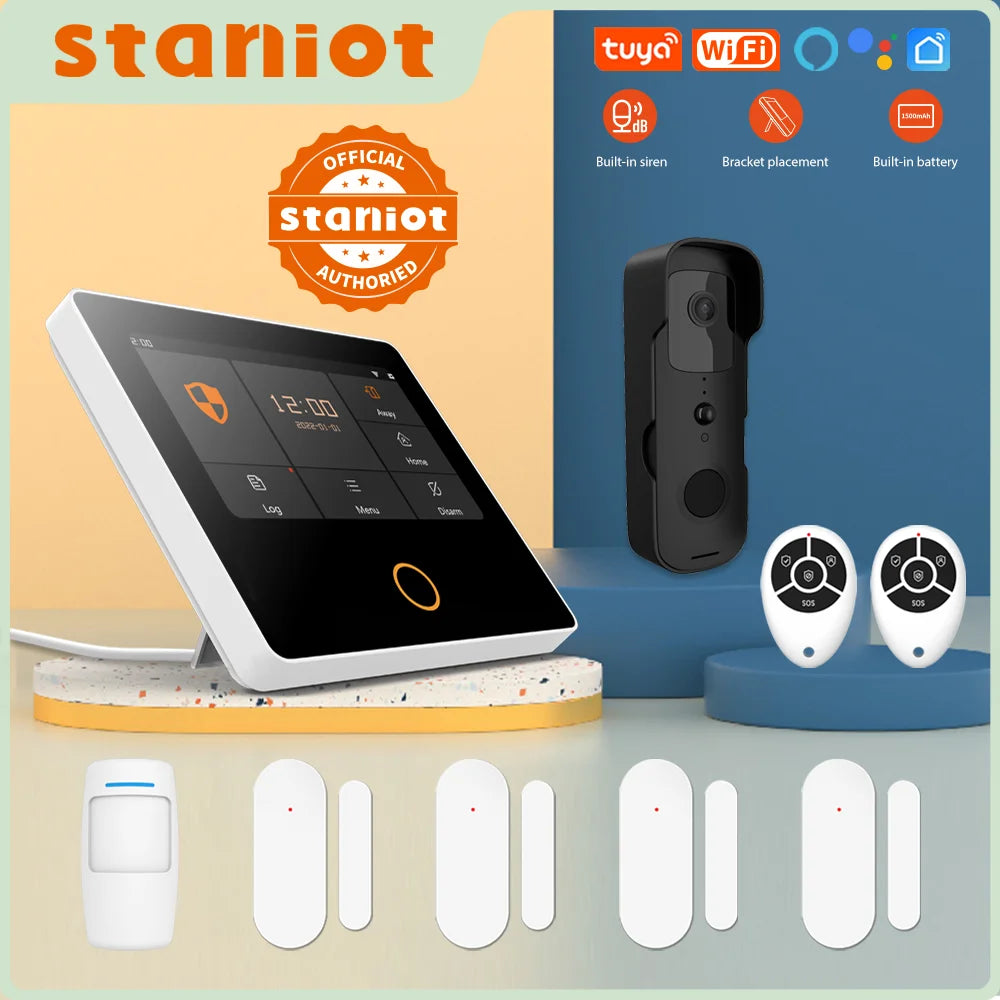 Staniot Système d’Alarme Maison WiFi Tuya avec Écran Tactile IPS 4,3" – Kit Alarme Sans Fil Intelligent et Connecté
