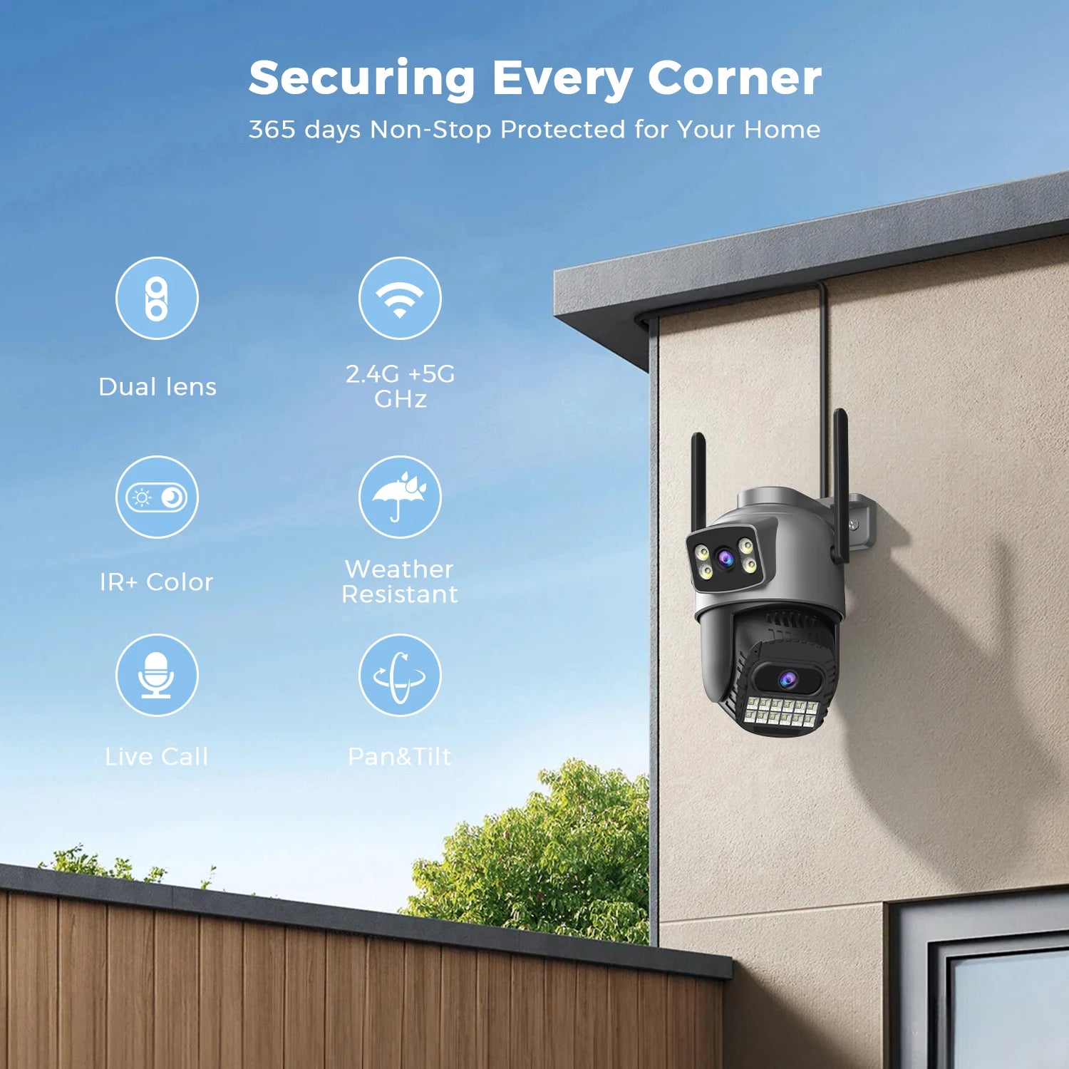 Caméra de Surveillance BESDER WiFi 5G/2.4G 8MP PTZ à Double Objectif – Suivi Automatique, Vision Nocturne Couleur, Audio Bidirectionnel et IP66