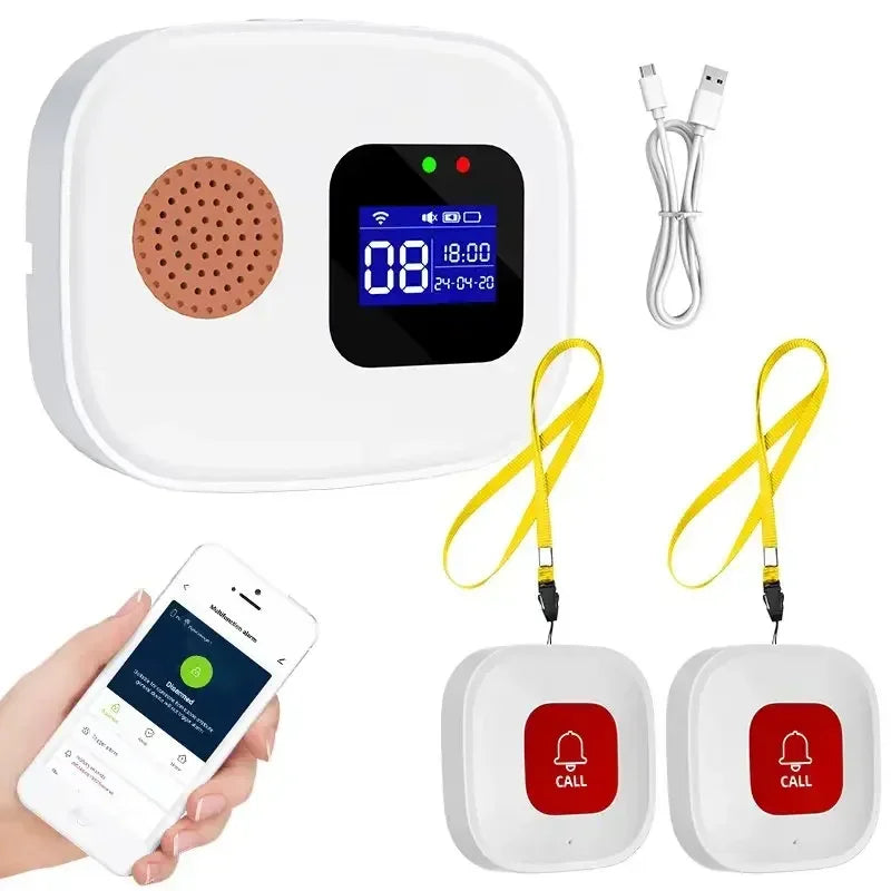 Sistema SOS WiFi Tuya para personas mayores – Botón de llamada de urgencia sin filtro con receptor y alerta de teléfono inteligente 