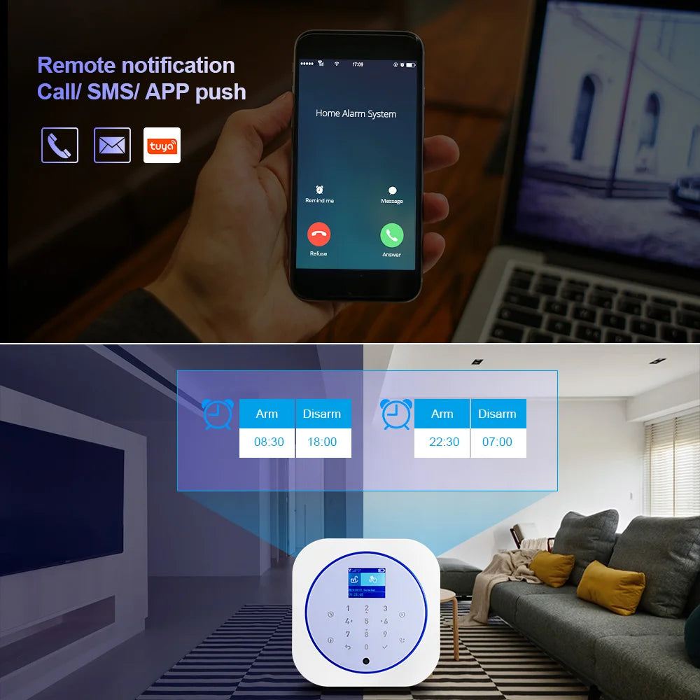 KERUI G12 – Sistema de alarma GSM Sans Fil con aplicación Tuya, Sirène y detectores de movimiento y apertura