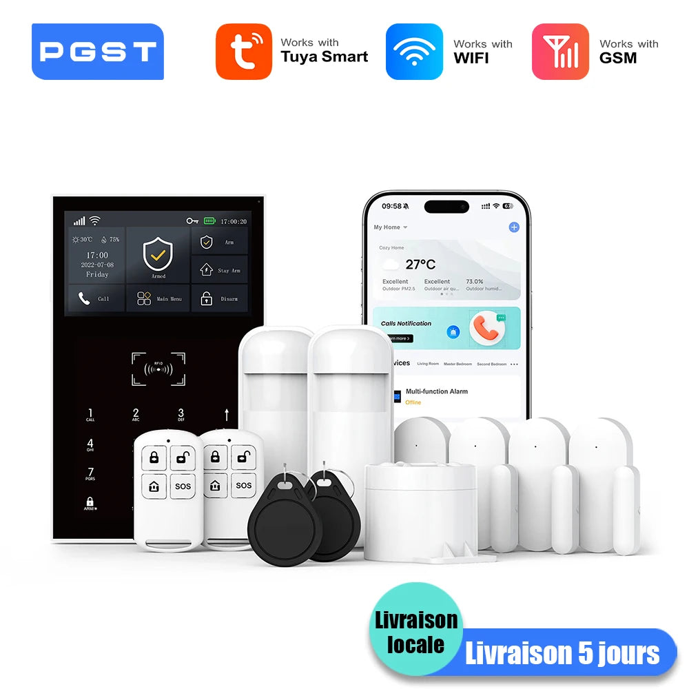 PGST A109S – WiFi + GSM 2G Tuya-Hausalarmsystem, intelligentes Sicherheitskit mit Tür-/Fenster- und Bewegungsmelder